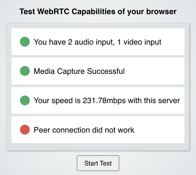 WebRTC Test Suite Error Screenshot