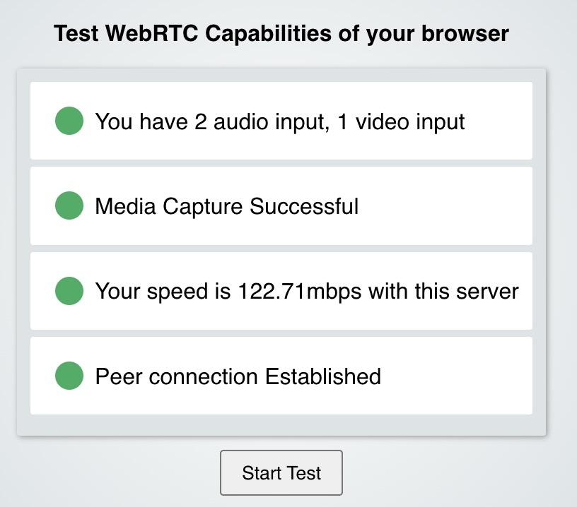 WebRTC Test Suite Success Screenshot